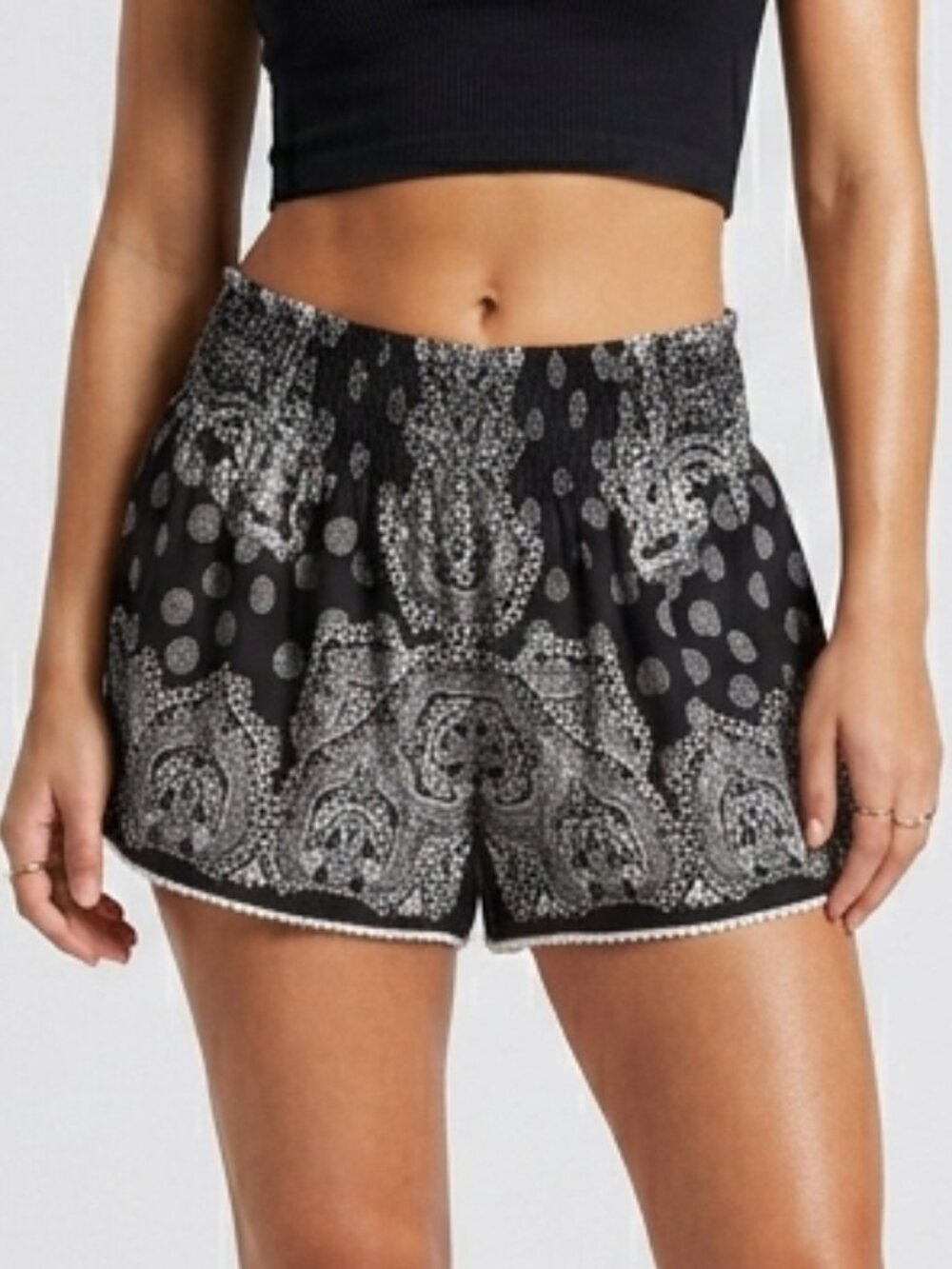 Patrons Of Peace Womens Shorts Black Paisley Boho Festival Cottagecore Size M